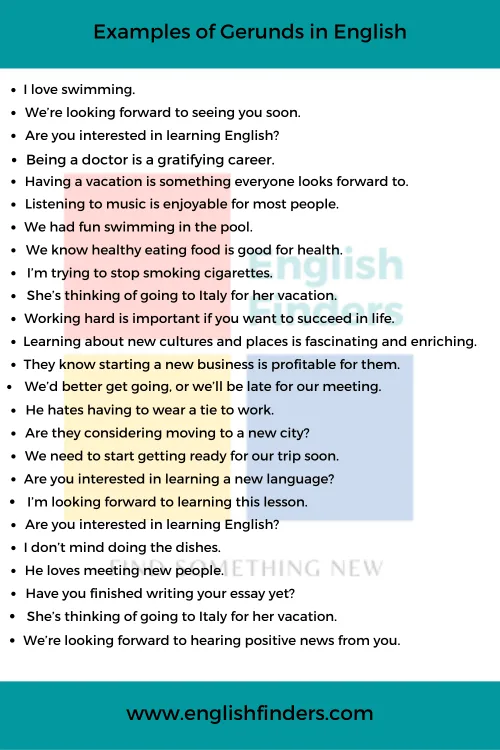 100 Examples of Gerunds in English