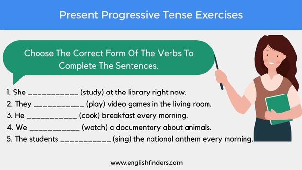 Present Progressive Tense Exercises With Answers English Finders