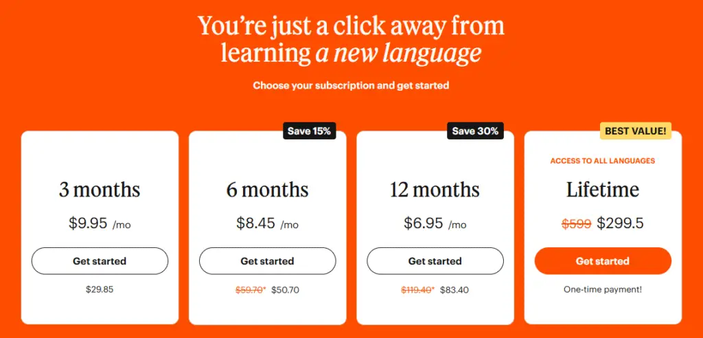 Babbel Pricing Plans