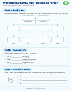 Worksheet 2: Family Tree + Describe a Person