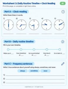 Worksheet 3: Daily Routine Timeline + Clock Reading 1 Worksheet 3: Daily Routine Timeline + Clock Reading
