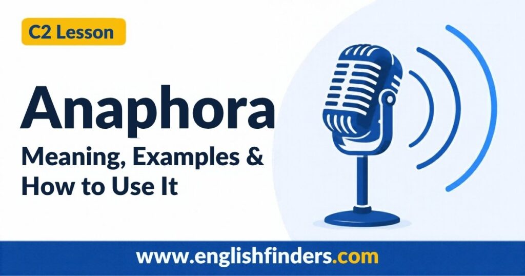 Anaphora lesson: a vintage stage microphone with three sound-wave rings repeating outward, each one larger than the last