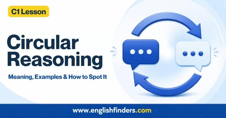 Circular reasoning lesson: two speech bubbles inside a circular arrow loop