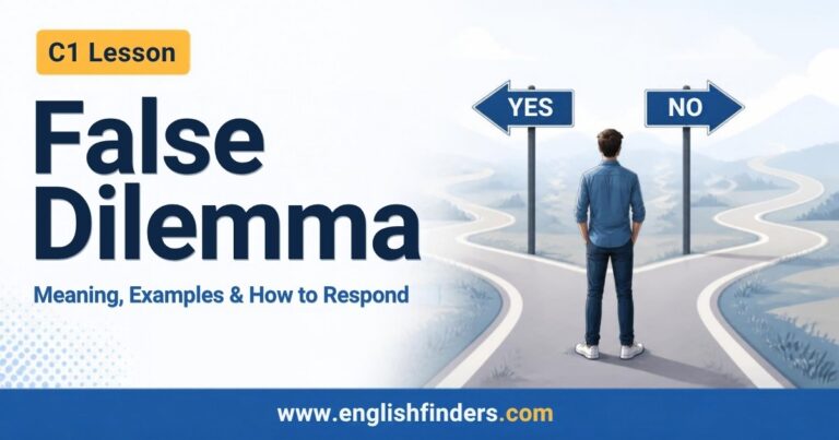 False dilemma lesson: a man at a fork with yes and no signs while other roads lead away in the background